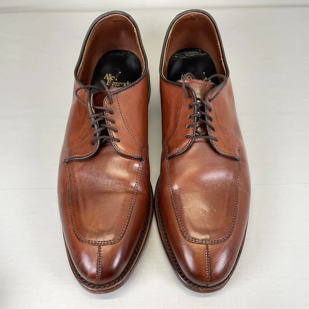 Allen Edmonds Delray Derby Shoes Mens Size 9.5 D Brown Leather Split Toe Dress